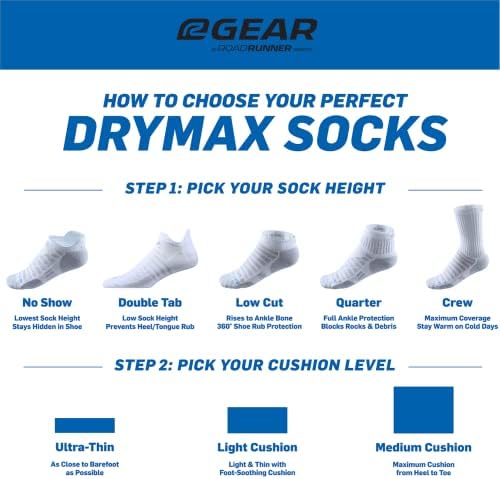Мъжки и дамски чорапи за бягане R-Gear Drymax Crew с лека възглавница | Дишащи, с контрол на влажност и защита от образуване на мехури | M, Бял, 3 опаковки