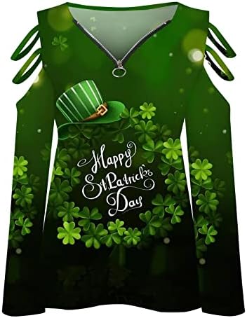 ДЪРЗОСТ Ризи на Деня на Св. Патрик за Жени, Върхове с открити Рамене под формата на Централи, Потник с Цип, с V-Образно деколте, Ирландски Фестивал, Зелени Върхове