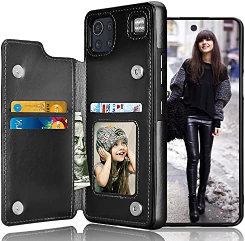 Чанта-портфейл Tekcoo, съвместим с LG K92 5G/ LM-K920, Премиум Изчистен калъф от изкуствена кожа, отделения за кредитни карти, Магнитна закопчалка, Поставка, флип-надолу книжка, Тънък, твърд защитен калъф [черен]