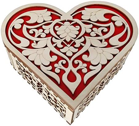 Дървена Ковчег в формата на сърце Victor&Victoria с Кадифена Червена Инкрустация За Спомен Ръчно изработени