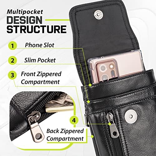 Вертикална черна Кожена чанта за мобилен телефон Hegnwin с клипс за колан и хоризонтална кафява кожена кобур за мобилен телефон с линия за колан за iPhone 14 Pro Max Samsung Galaxy S23 Ultra (2 опаковки)