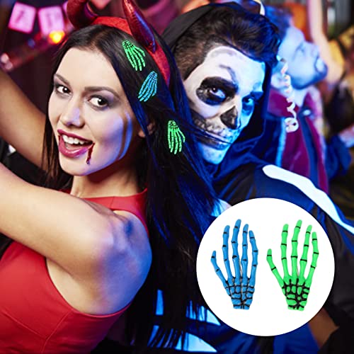 Хелоуин Ръцете на Коса 6 бр Костни Скоби Скоби-Игли Скелет Клип Синьо-Зелено Носимые Страшни Ръчни Нокти, Шипове За Коса на Фризьорски салон за Хелоуин