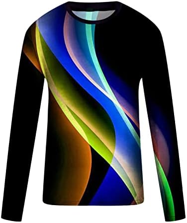 Дизайнерски Мъжки Ризи С 3D Digital Ослепителен Линия Печат, който е Кръгъл Отвор, Пуловер с Дълъг Ръкав, Блуза, Абсорбиращи Влагата Върховете