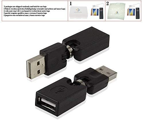 Отточна тръба на шарнирна връзка USB 2.0 конектор тип A за да се свържете към конектора от Тип A с ъгъл на завъртане 360 Градуса, Адаптер-Разклонител Convertor, 2 бр., Черен